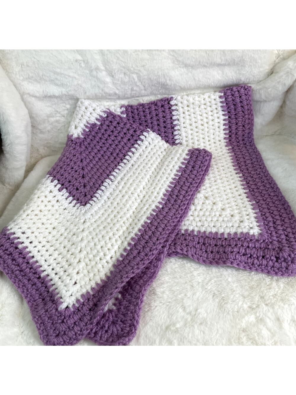 Handmade Baby Afghan Blanket Purple White 26x26"